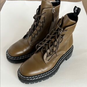 Proenza Schouler Brown Green Combat Boots with Chunky Sole size 9/39
